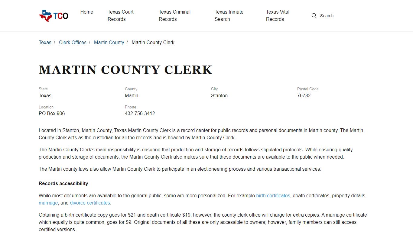 Martin County Clerk in Stanton, TX - Contact Information and Public Records